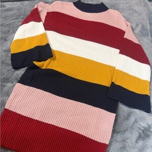 Colorful Striped Women's Turtleneck Sweater Dress